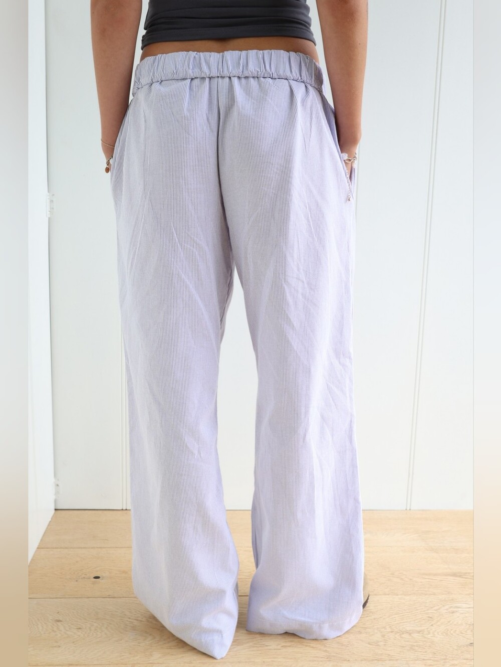 Studio Seven Designs Blue Stripe Poplin Cotton Foldover Lila Lounge Pants Sm — image 4 of 8